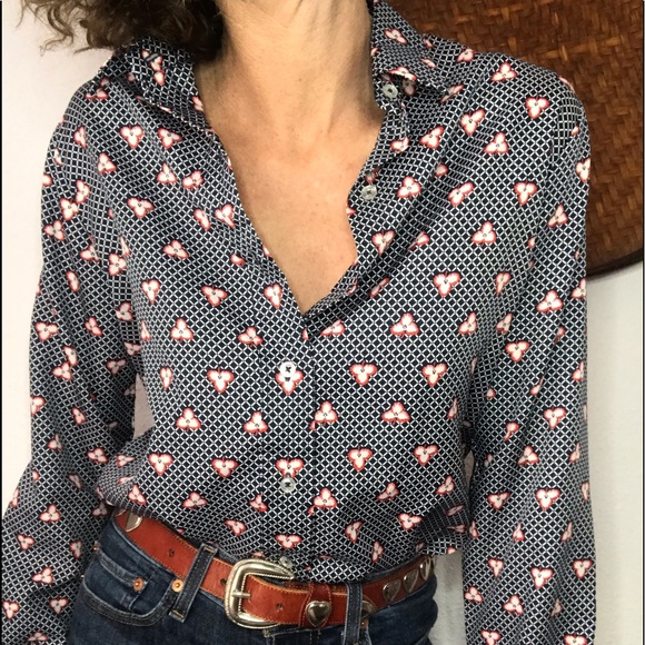 🍒VTG 70s circa polyester printed blouse - Picture 2 of 7